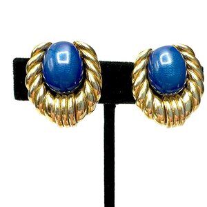 Iridescent Orena Paris Vintage Blue Enamel Earrings—Signed French Clip-Ons—EUC